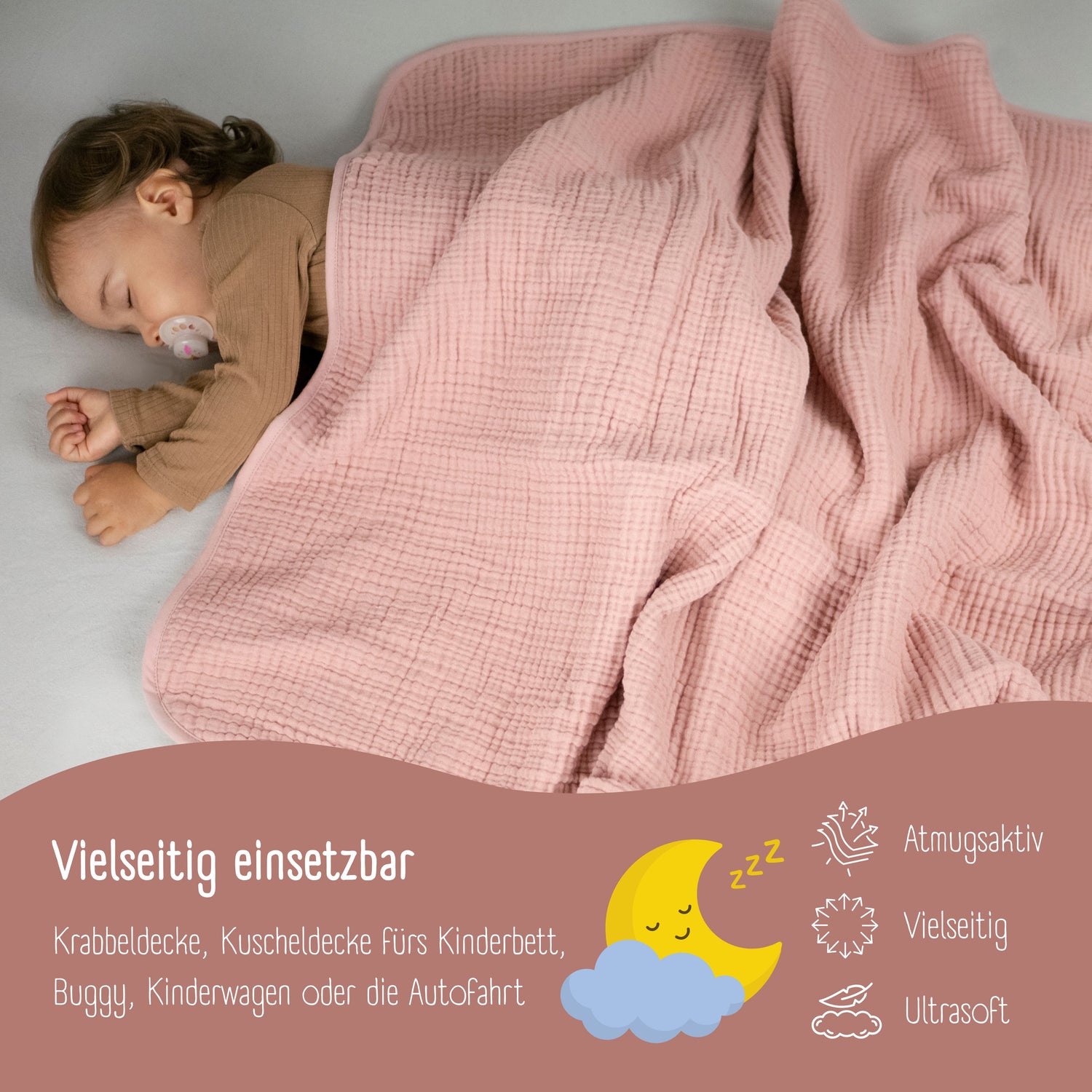 Babydecke Musselin Fleecedecke flauschig weich - rosa