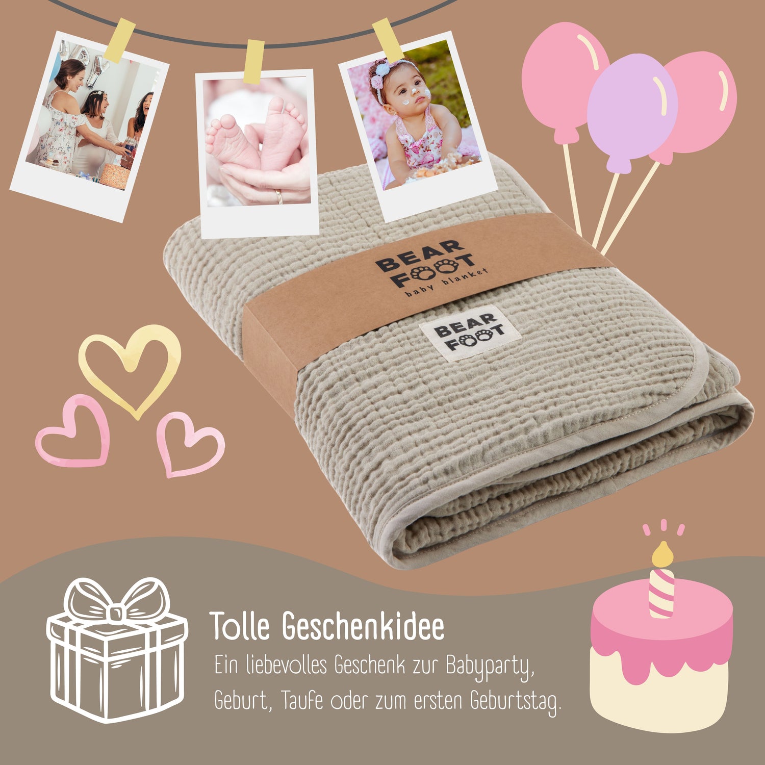 Babydecke Musselin Fleecedecke flauschig weich - braun