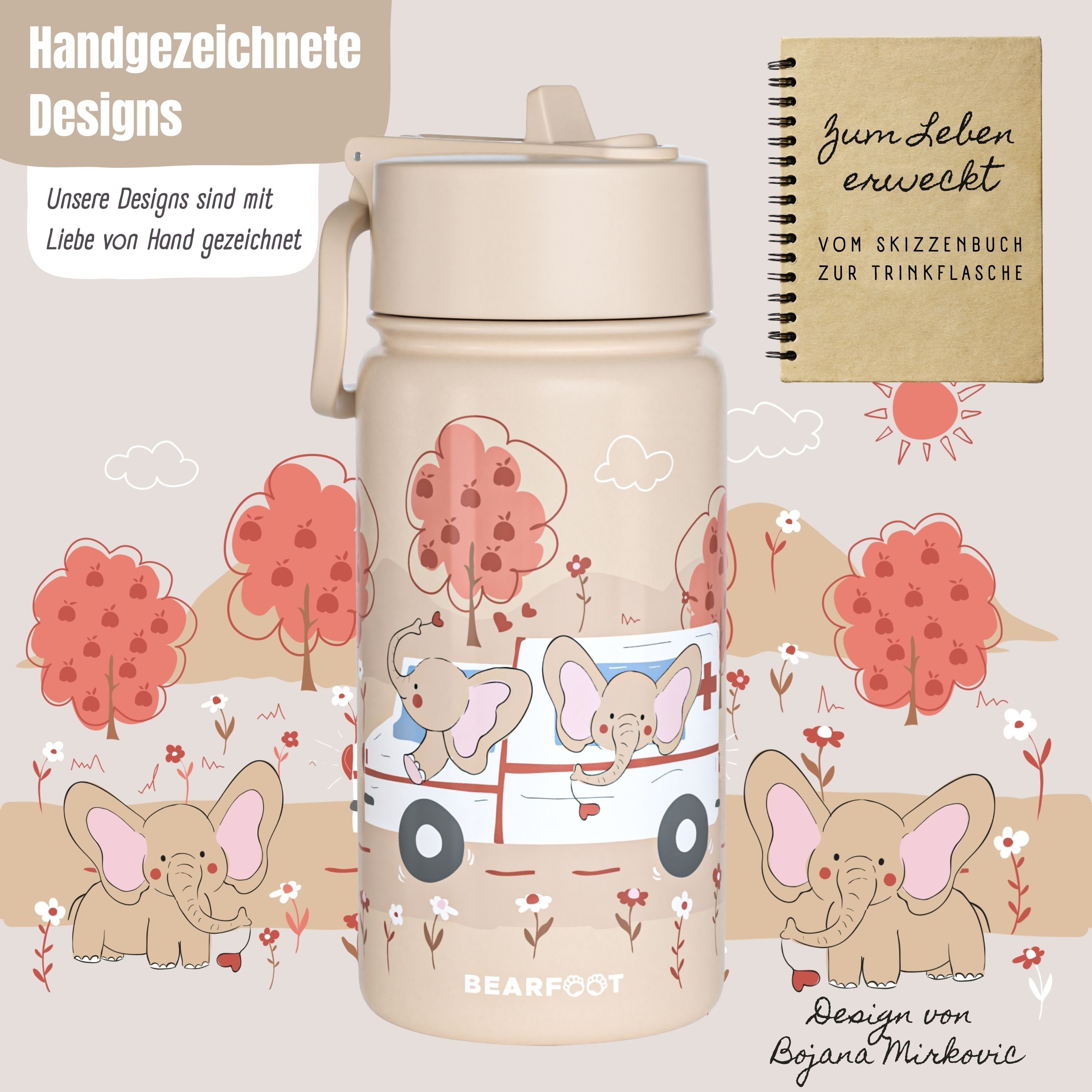 Botella térmica para niños de acero inoxidable - ambulancia marrón