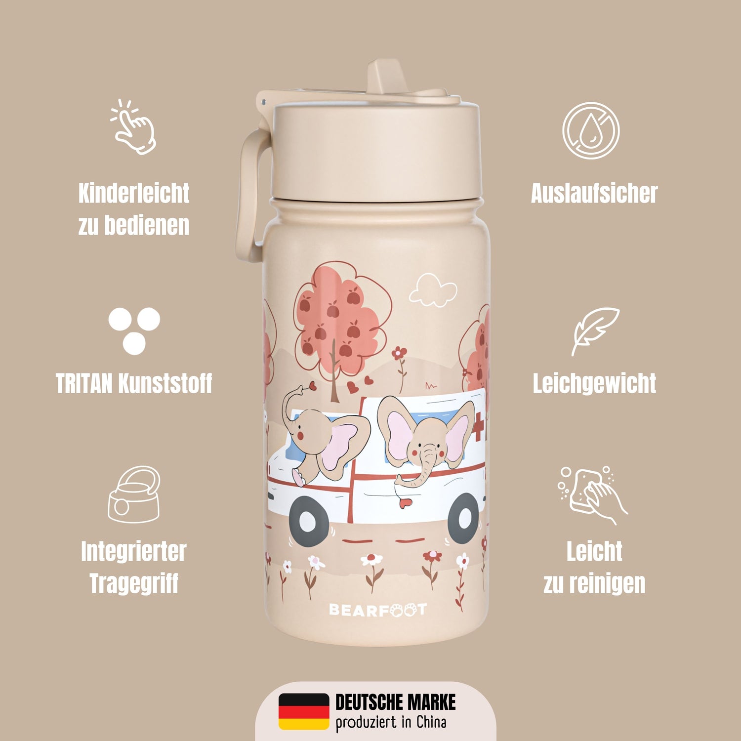 Botella térmica para niños de acero inoxidable - ambulancia marrón
