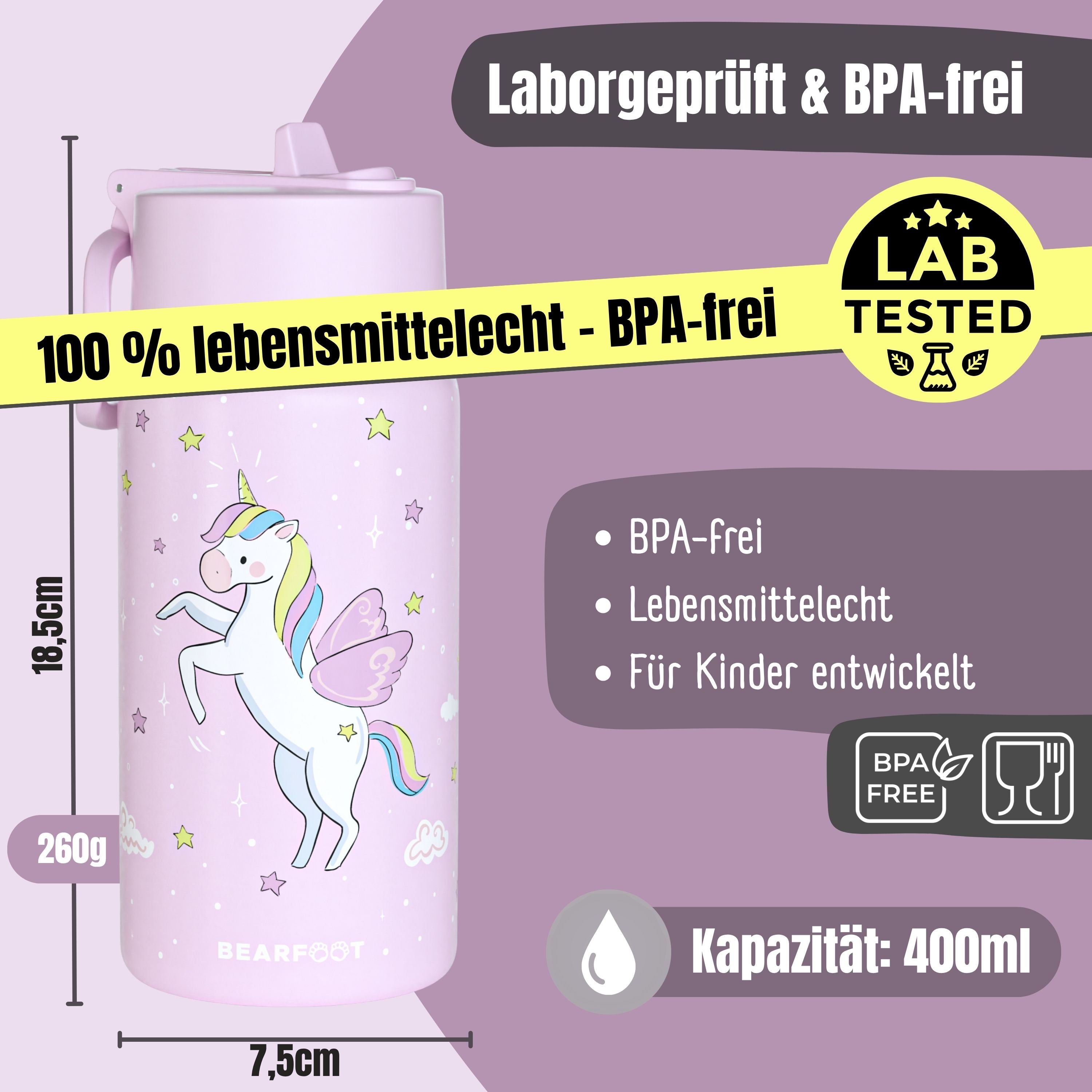 Thermo børne drikkedunk i rustfrit stål - enhjørning lilla