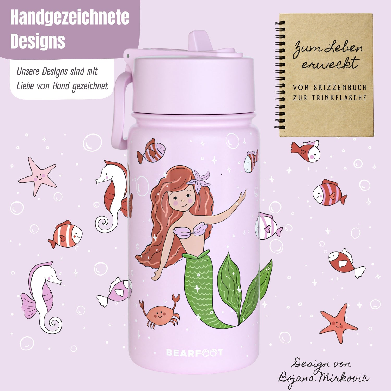 Botella térmica para niños de acero inoxidable - sirena violeta
