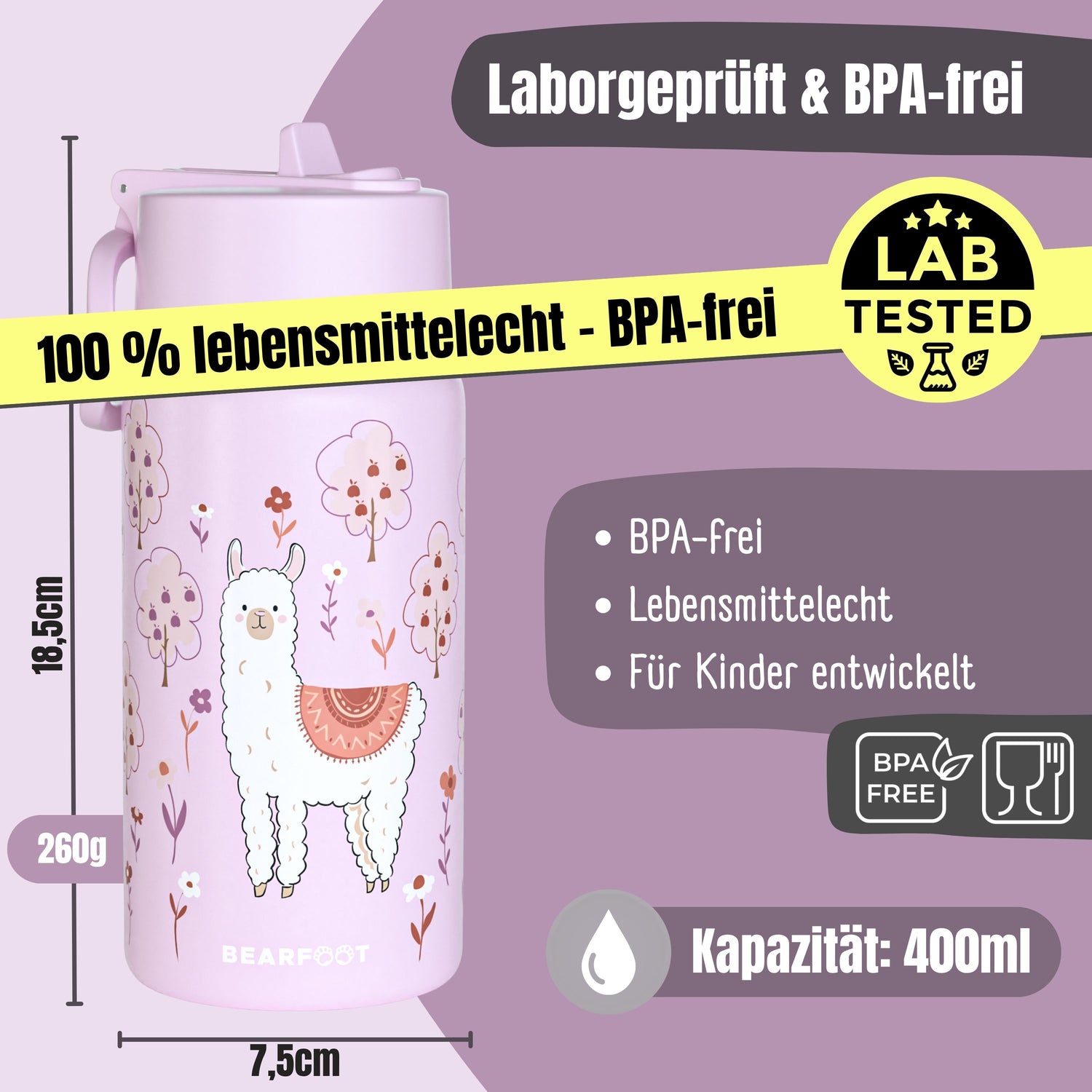 Botella térmica para niños de acero inoxidable - llama violeta