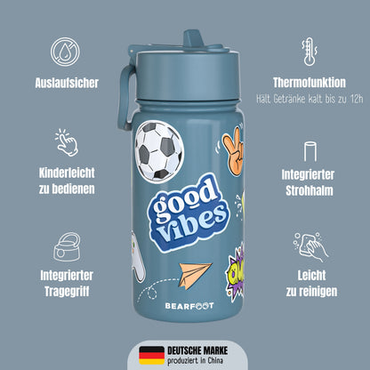 Thermo Kinder Trinkflasche Edelstahl - Sticker lila