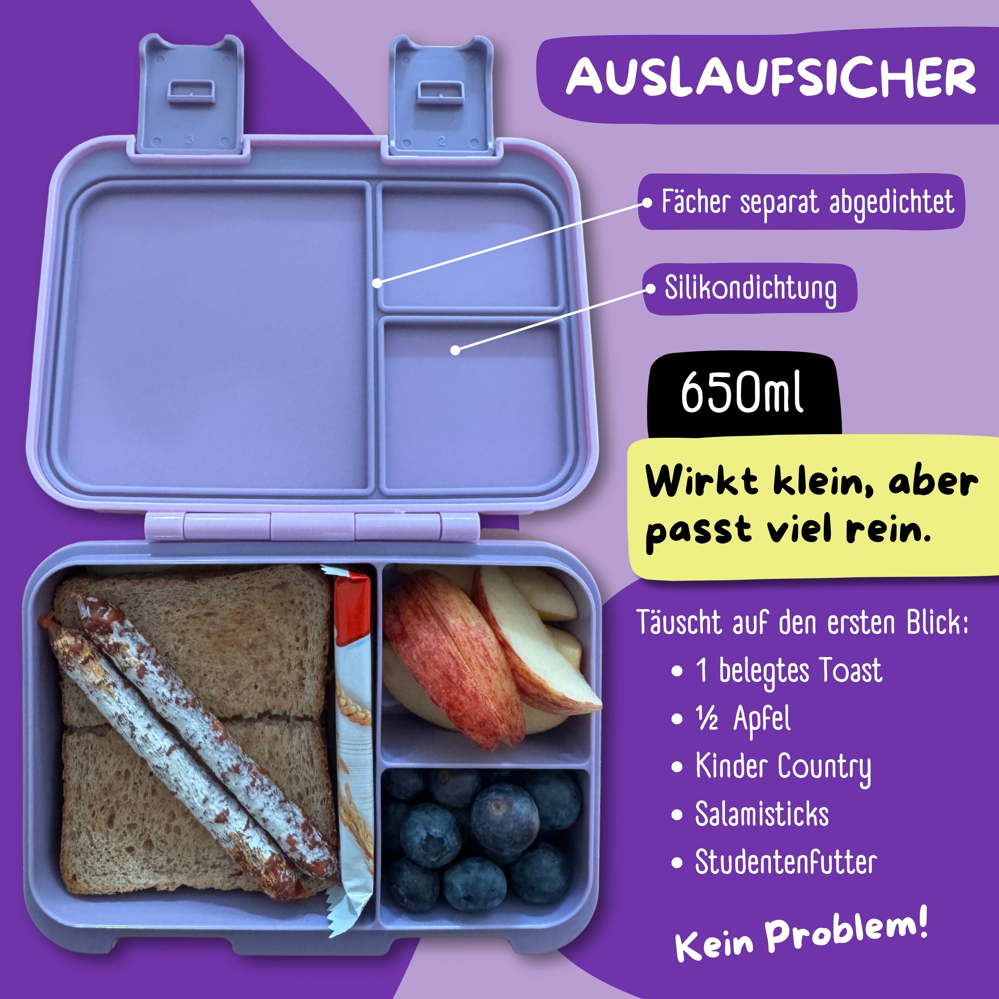 Brotdose mit Fächern, leicht &amp; auslaufsicher - lila