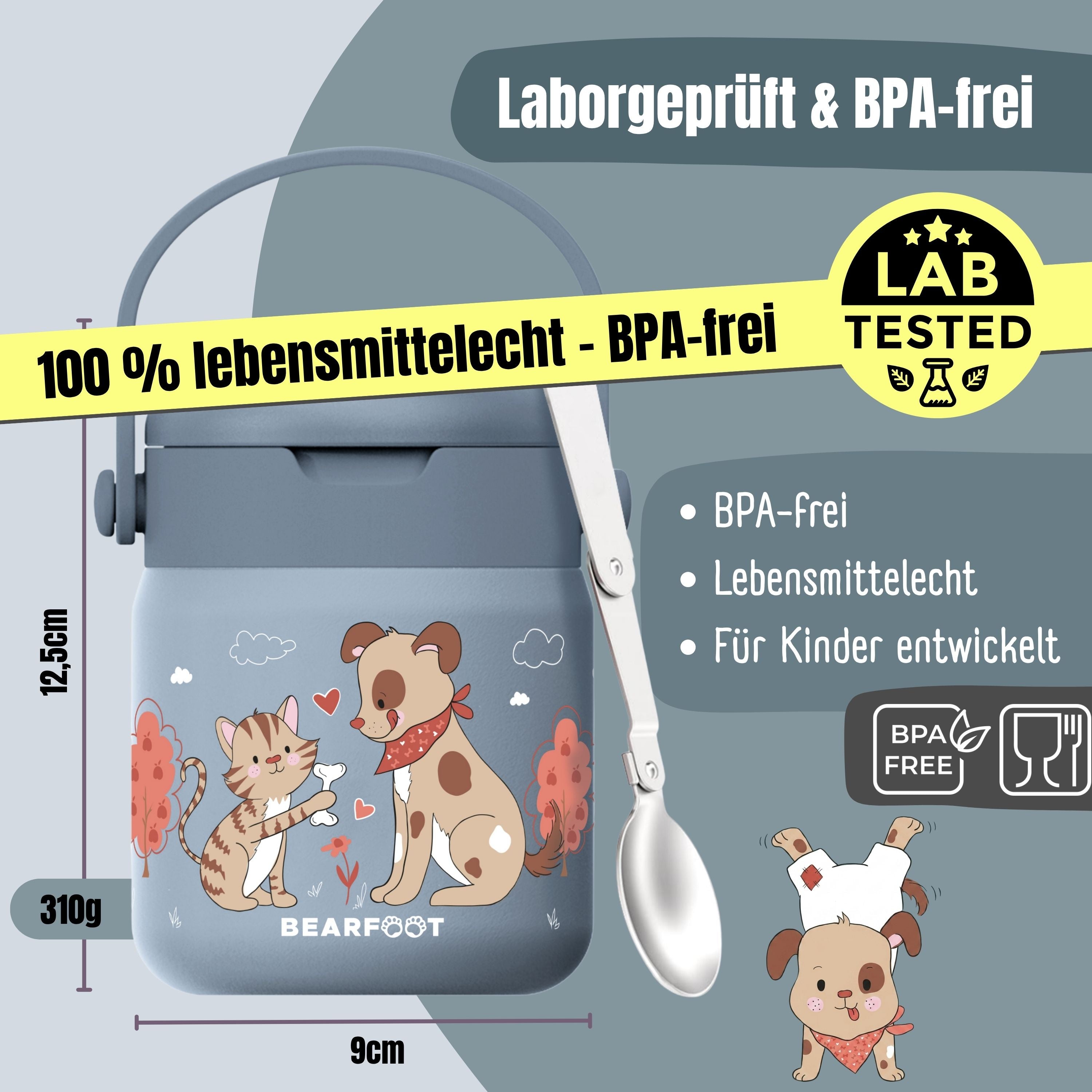 Thermobehälter Kinder Edelstahl - Hund &amp; Katze blau
