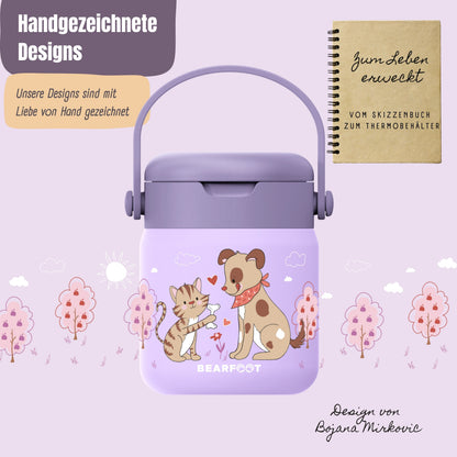 Thermobehälter Kinder Edelstahl - Hund &amp; Katze lila