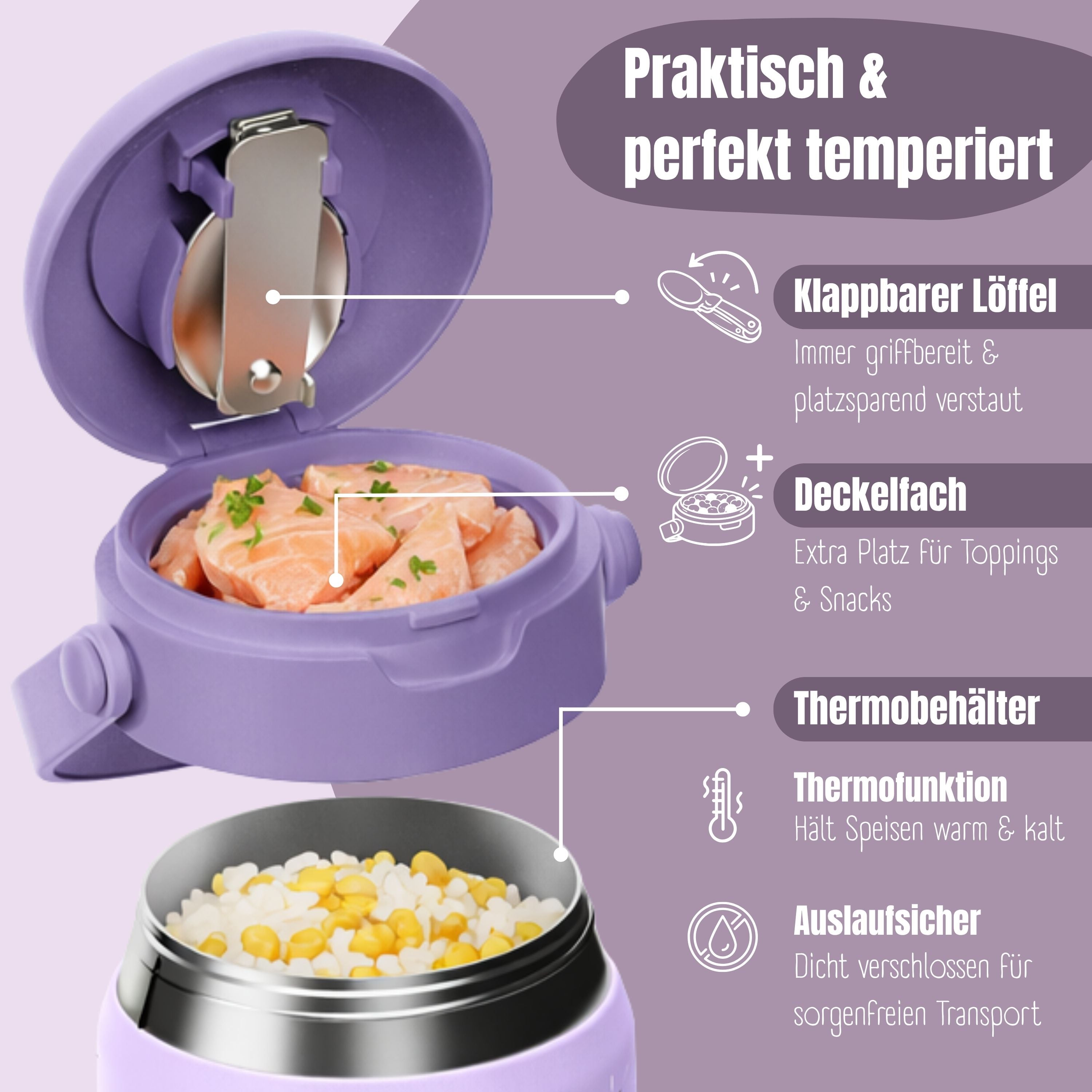 Thermobehälter Kinder Edelstahl - Lama lila