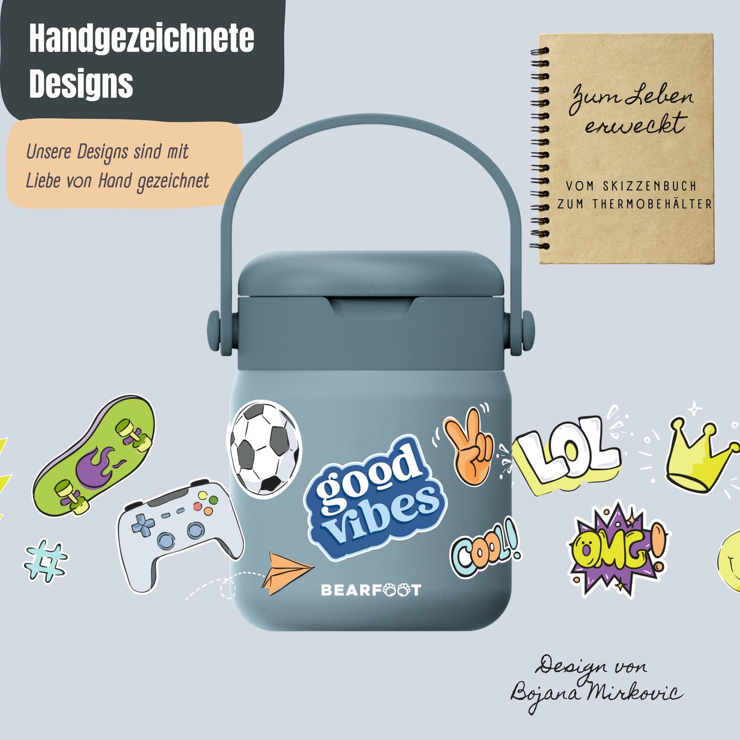 Thermobehälter Kinder Edelstahl - Sticker blau