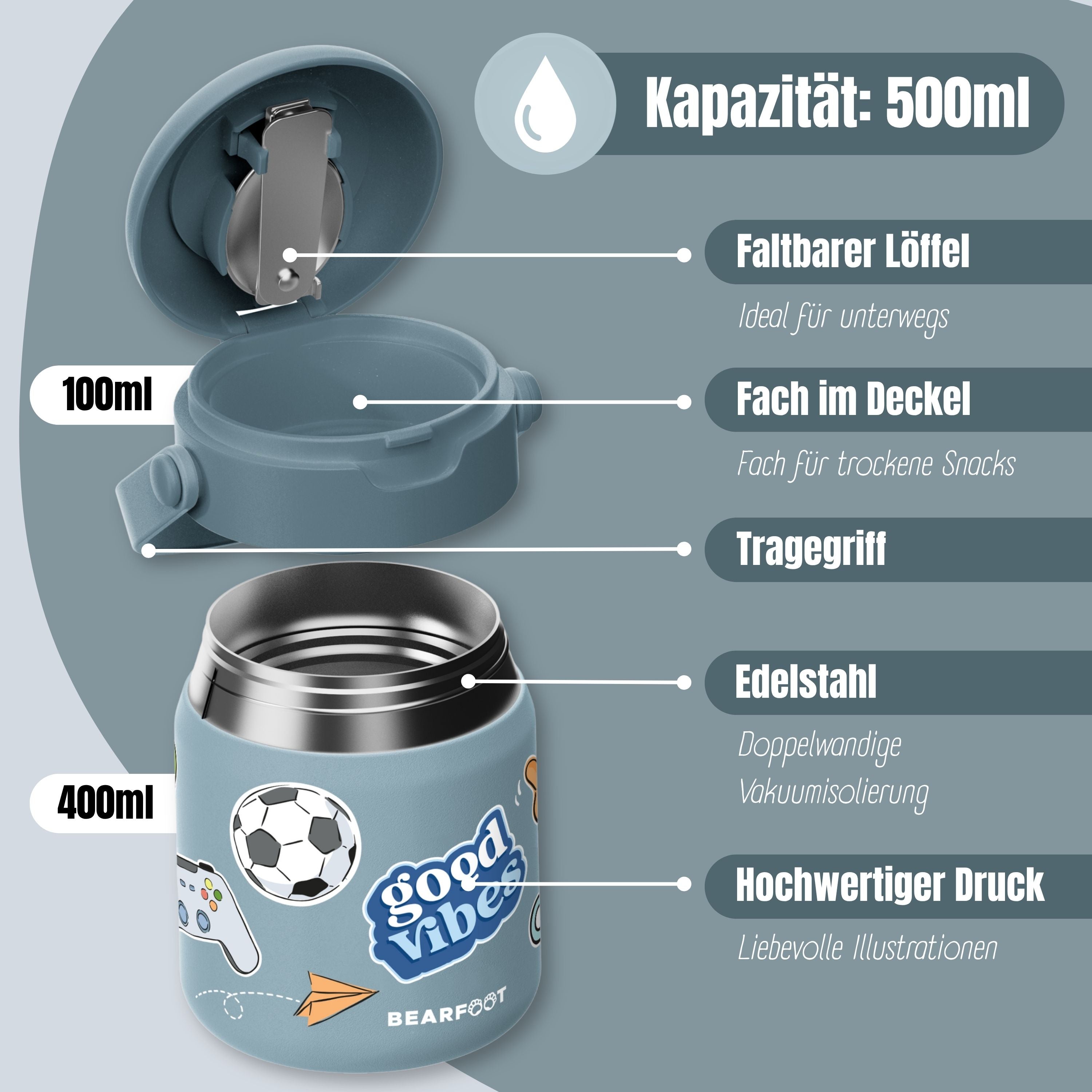 Thermobehälter Kinder Edelstahl - Sticker blau