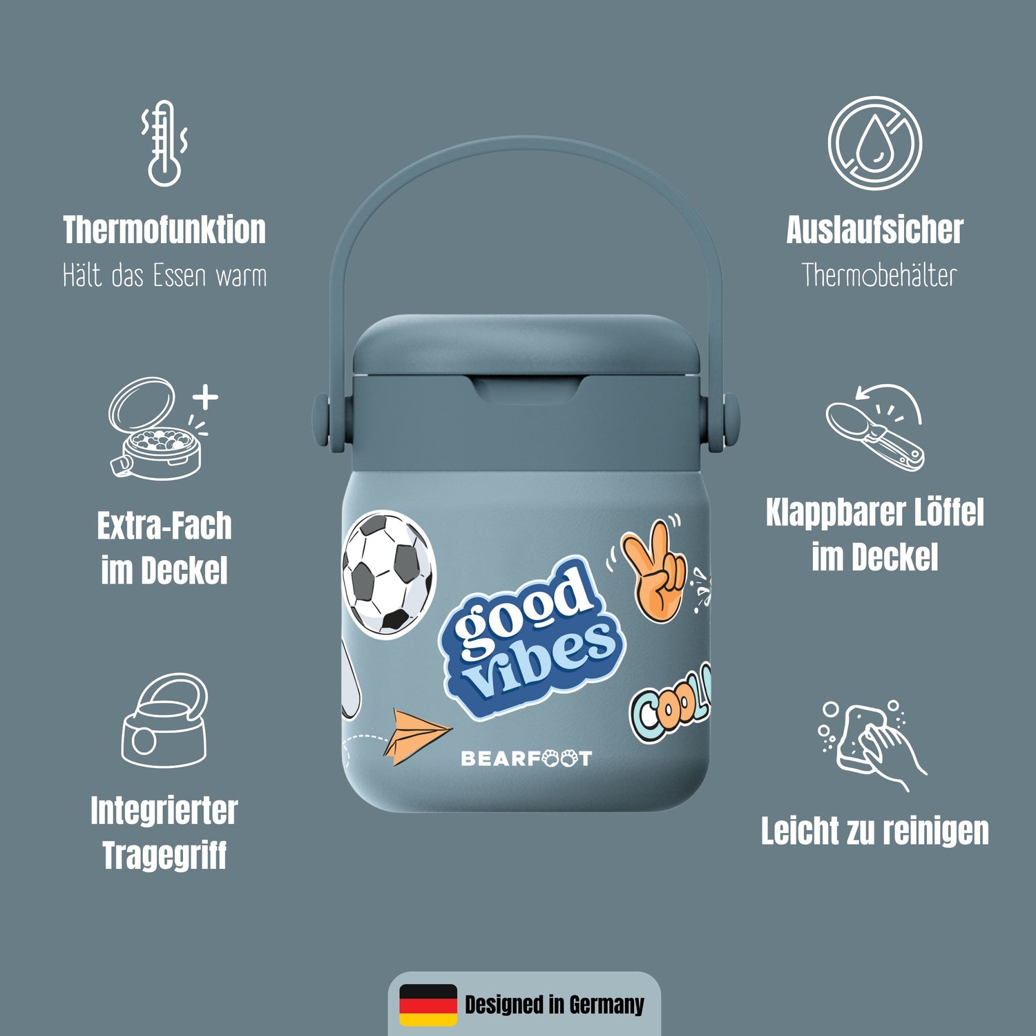 Thermobehälter Kinder Edelstahl - Sticker blau