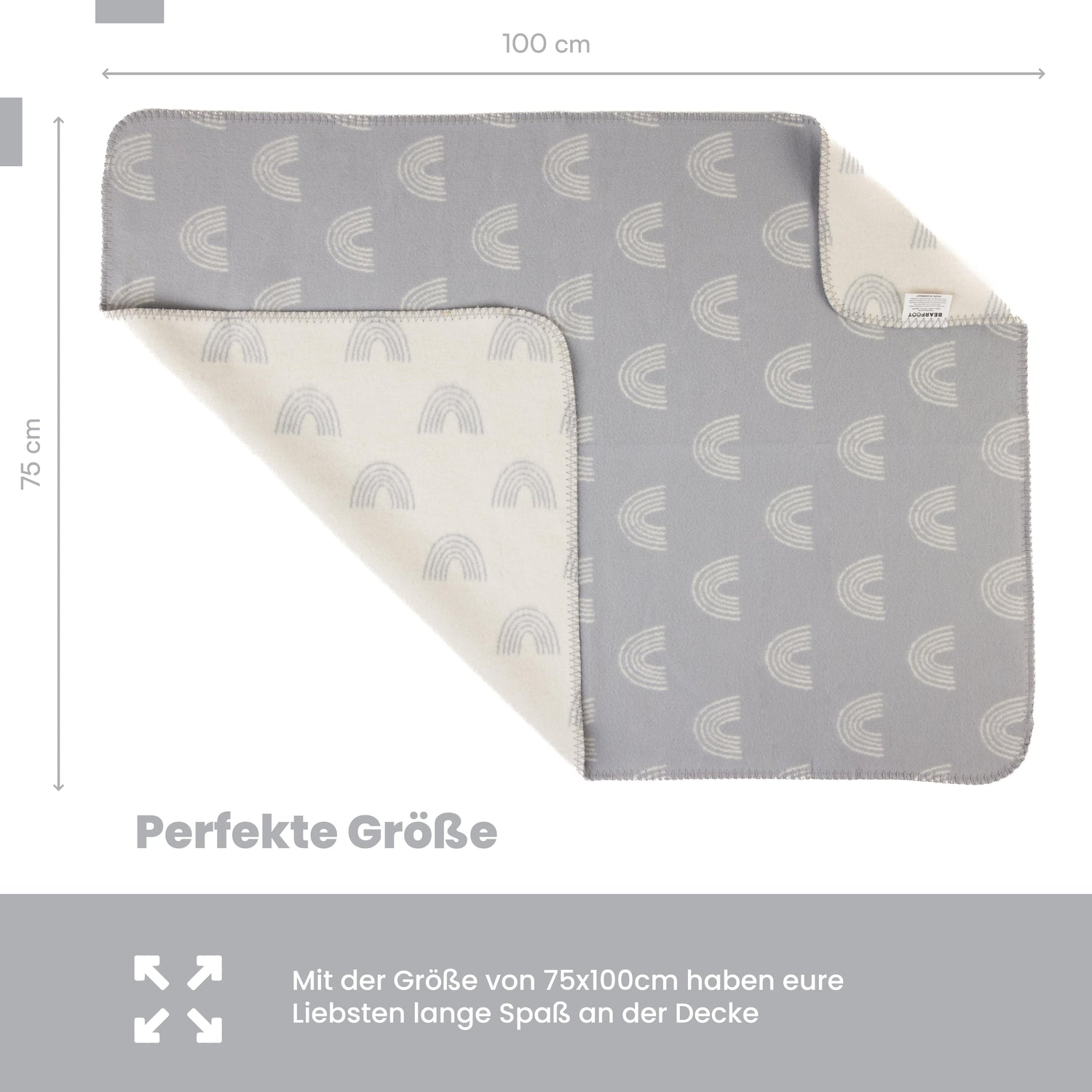 Babydecke Bio Baumwolle, Made in Germany, Regenbogen - grau