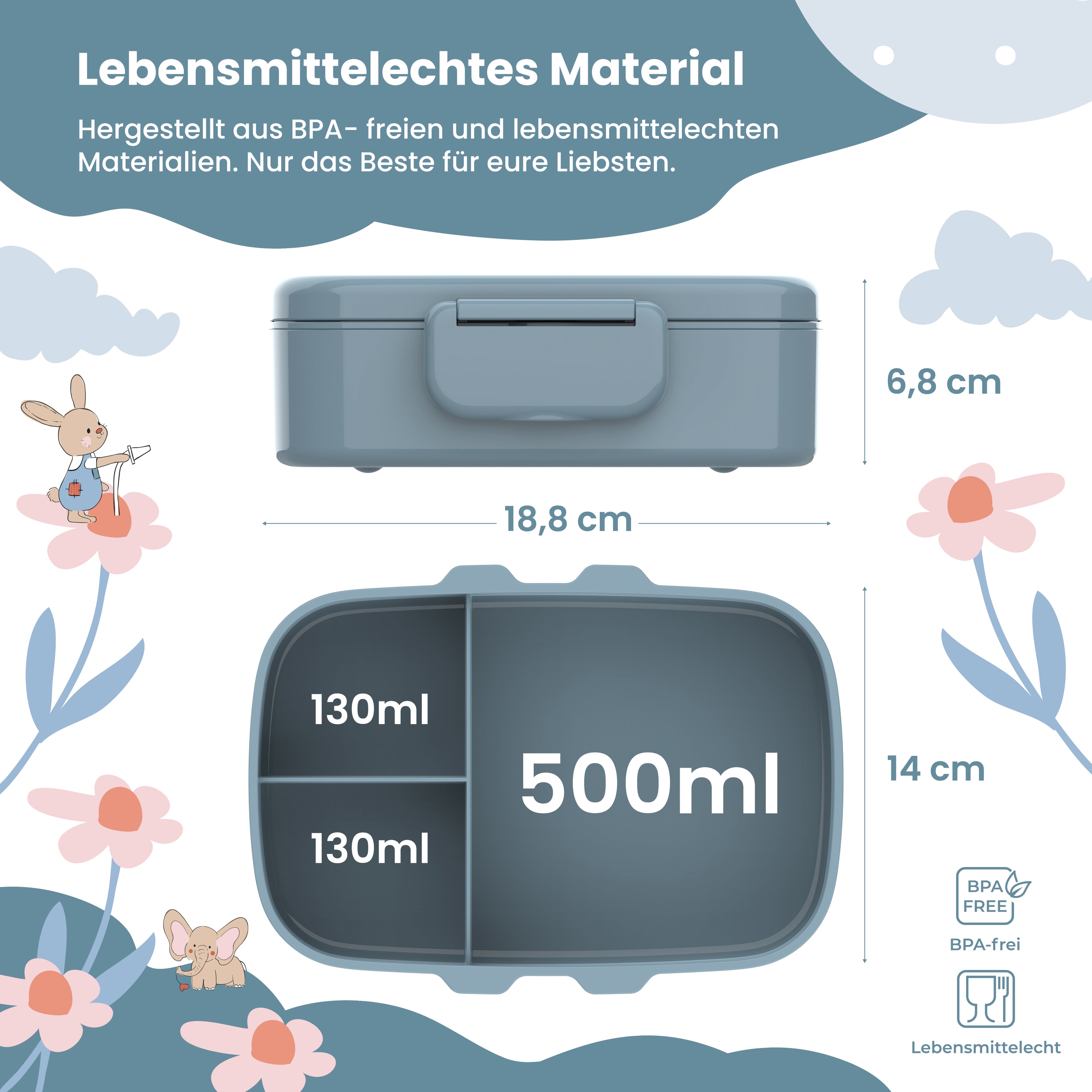 Brotdose Kinder mit Fächern, leicht &amp; auslaufsicher - blau