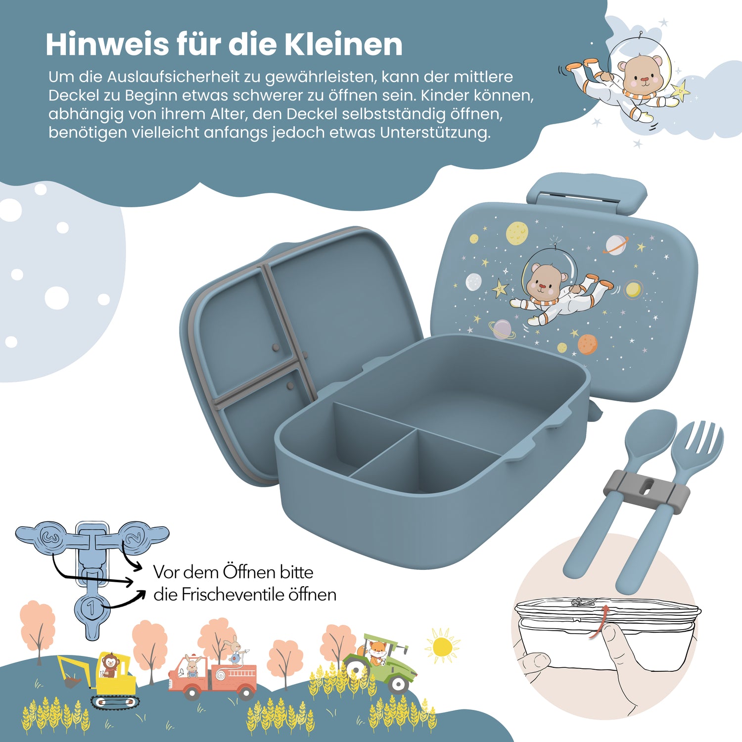 Brotdose Kinder mit Fächern, leicht &amp; auslaufsicher - Bär
