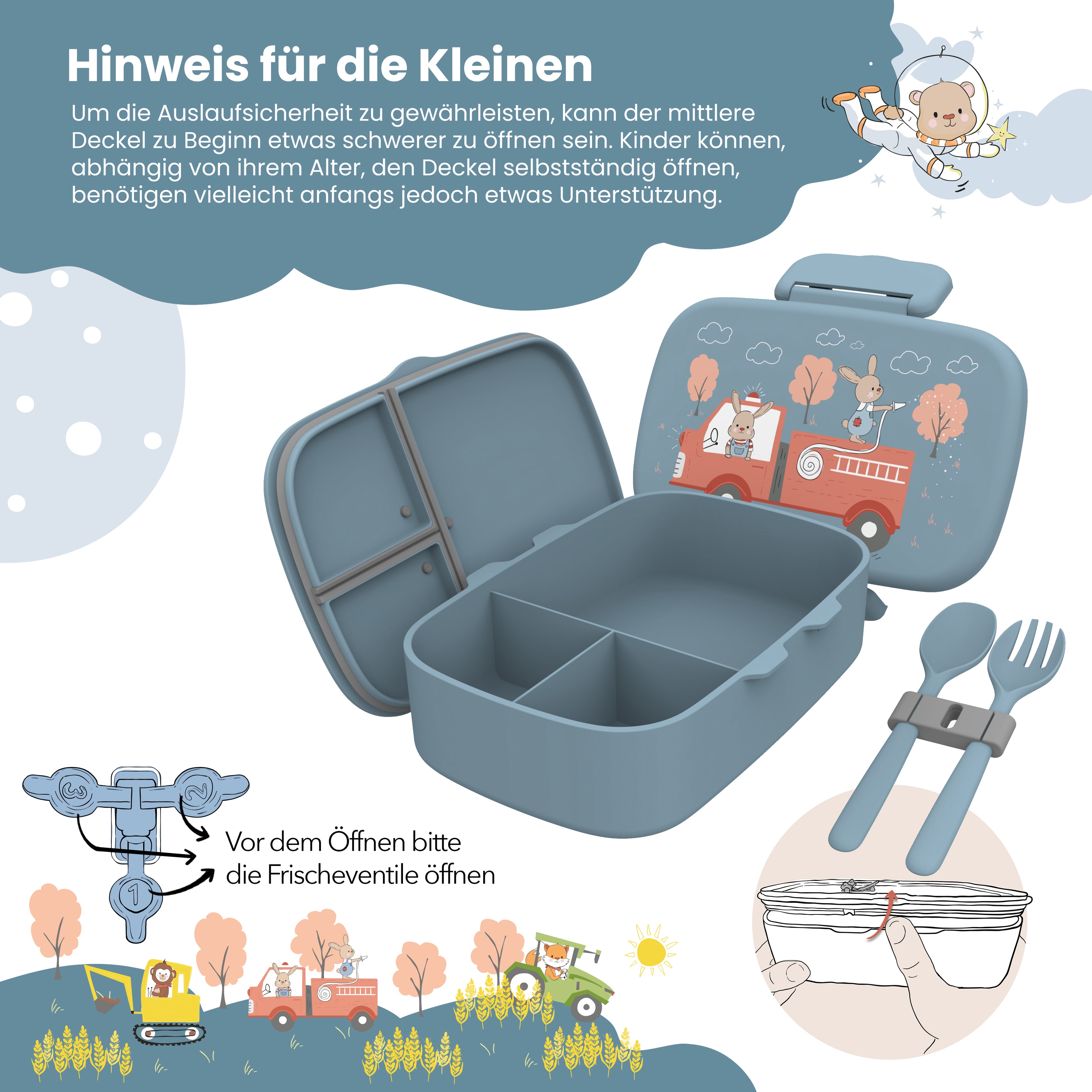 Brotdose Kinder mit Fächern,leicht &amp; auslaufsicher-Feuerwehr