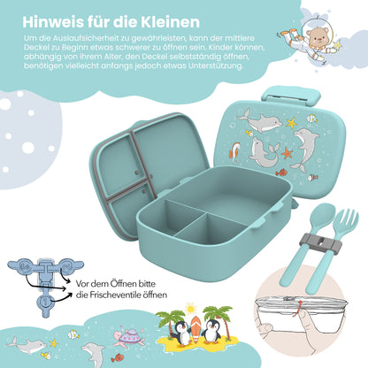 Brotdose Kinder mit Fächern, leicht &amp; auslaufsicher - Delfin