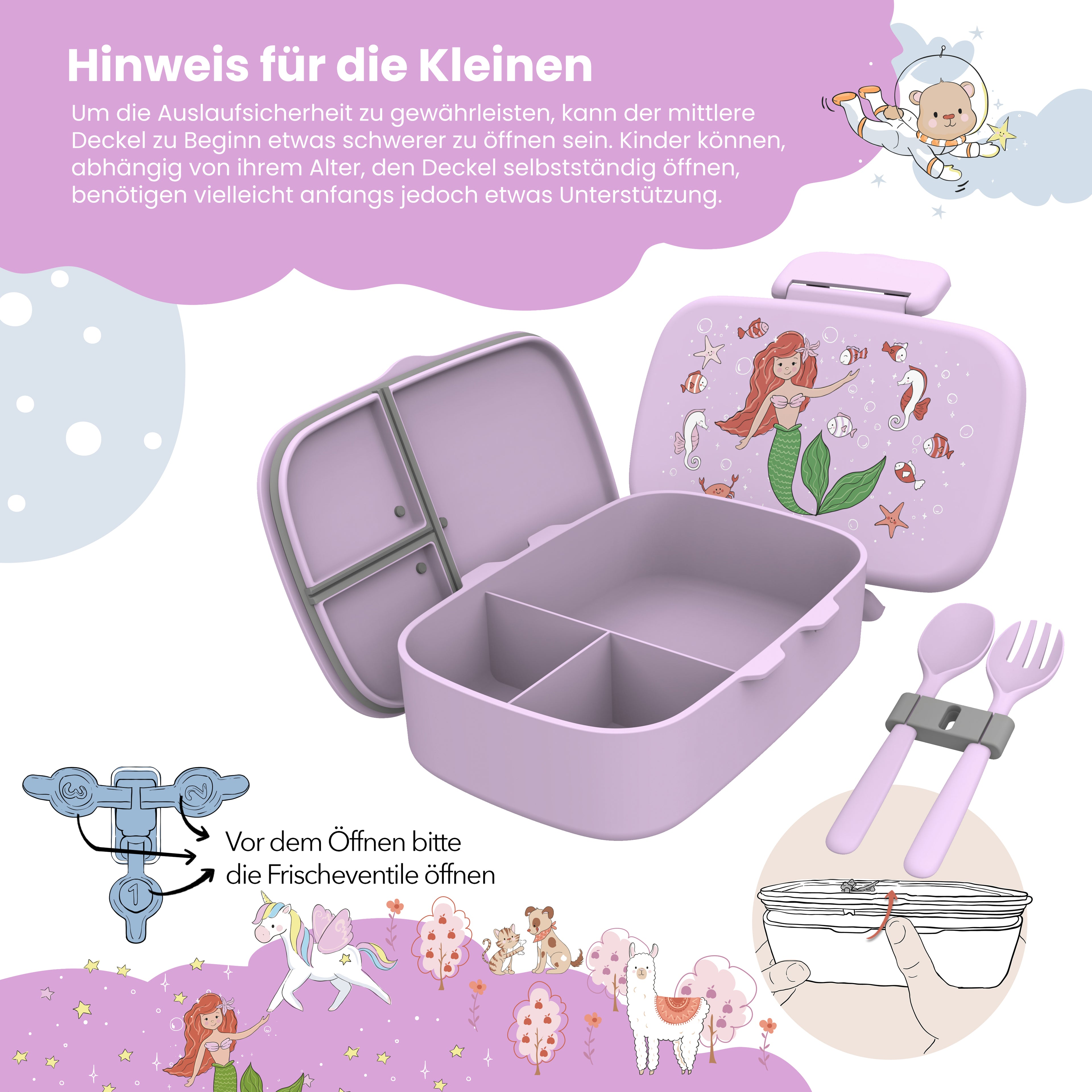 Brotdose Kinder Fächern,leicht &amp; auslaufsicher- Meerjungfrau