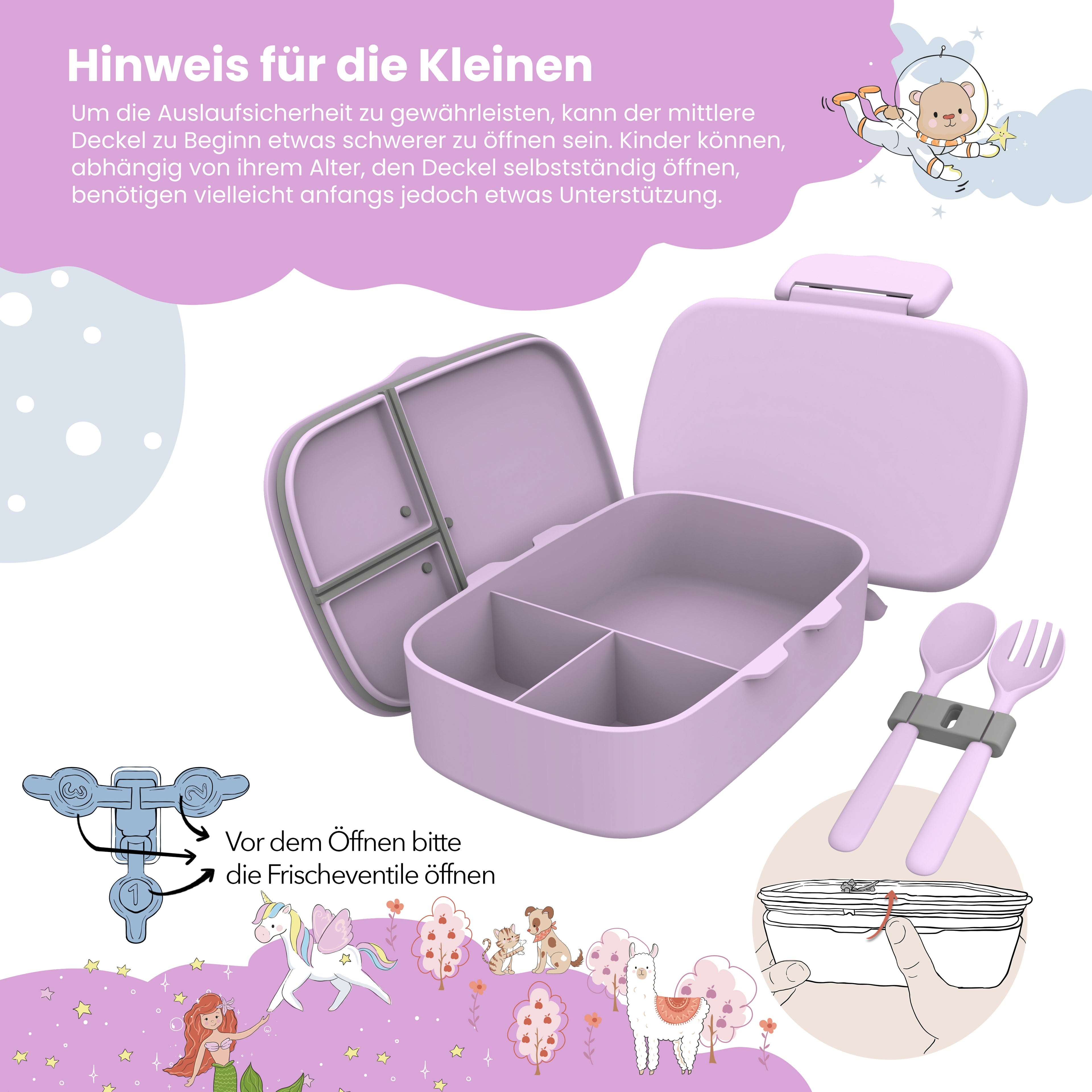 Brotdose Kinder mit Fächern, leicht &amp; auslaufsicher - lila