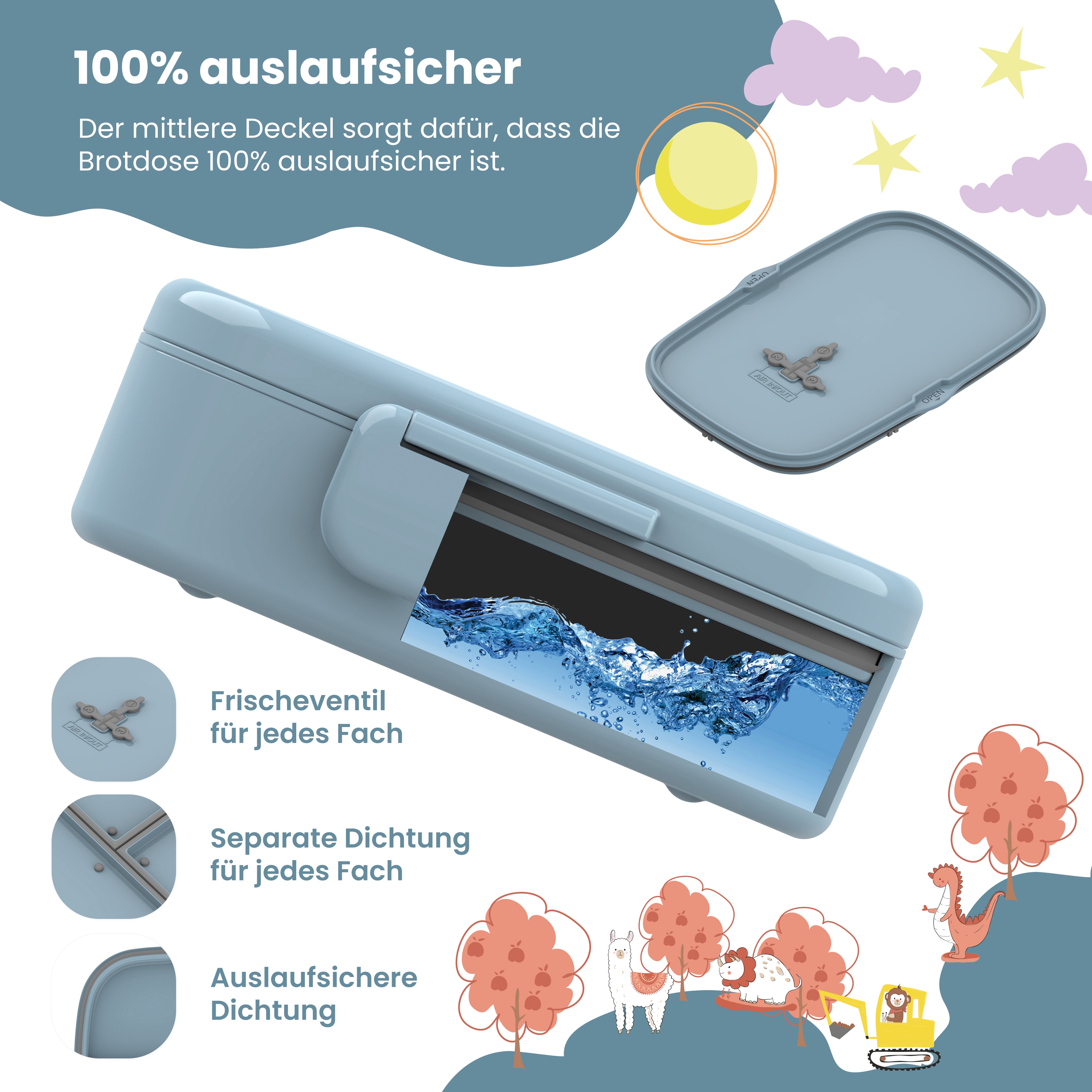 Brotdose Kinder mit Fächern, leicht &amp; auslaufsicher - Bär