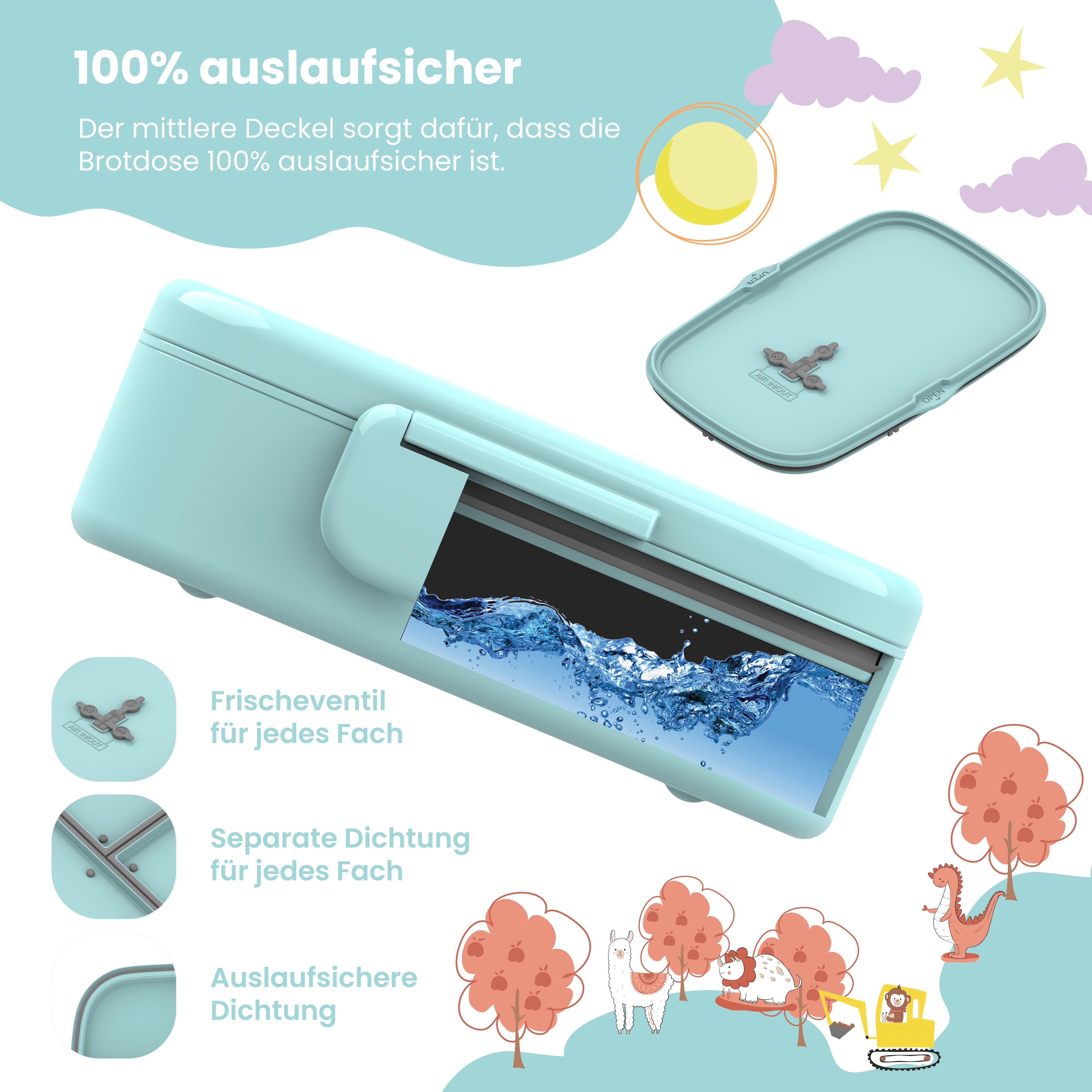 Brotdose Kinder Fächern, leicht &amp; auslaufsicher- Schildkröte
