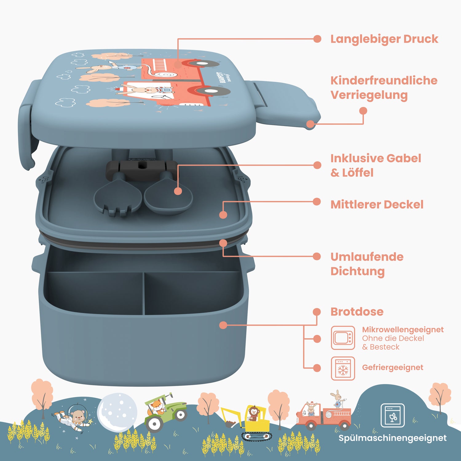 Brotdose Kinder mit Fächern,leicht &amp; auslaufsicher-Feuerwehr