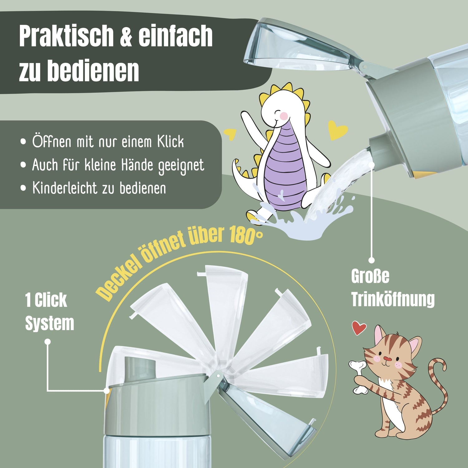 Trinkflasche Kinder, leichte Wasserflasche - Reh sage