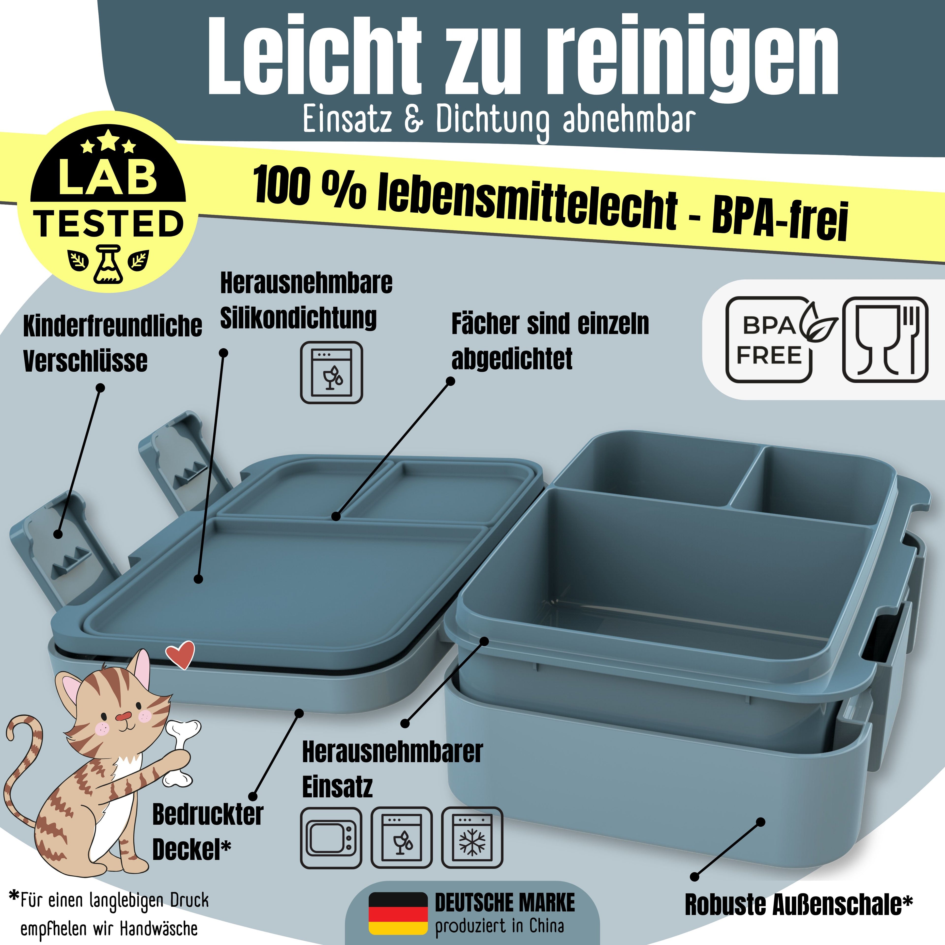 Brotdose mit Fächern, leicht &amp; auslaufsicher - Dinos blau