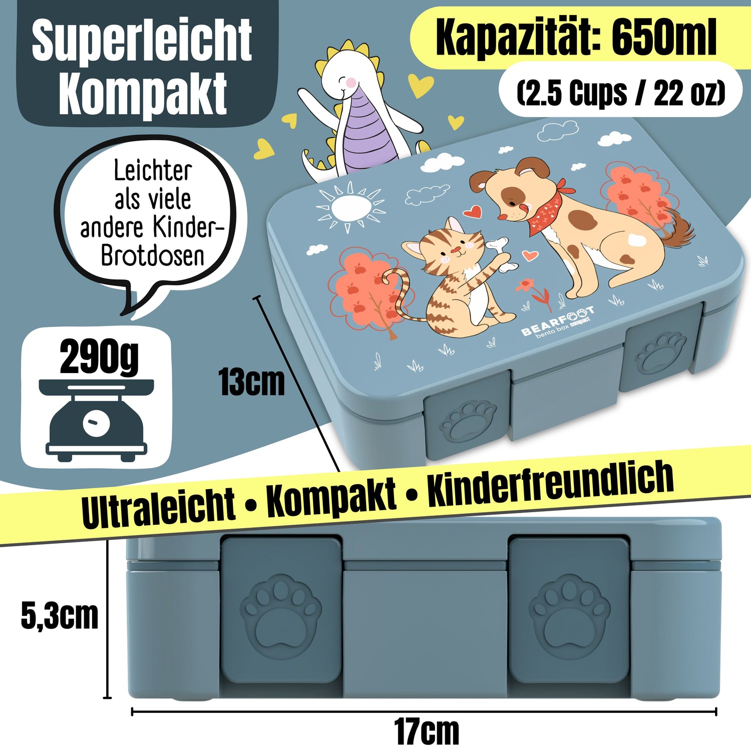 Brotdose mit Fächern, leicht &amp; auslaufsicher - Hund &amp; Katze