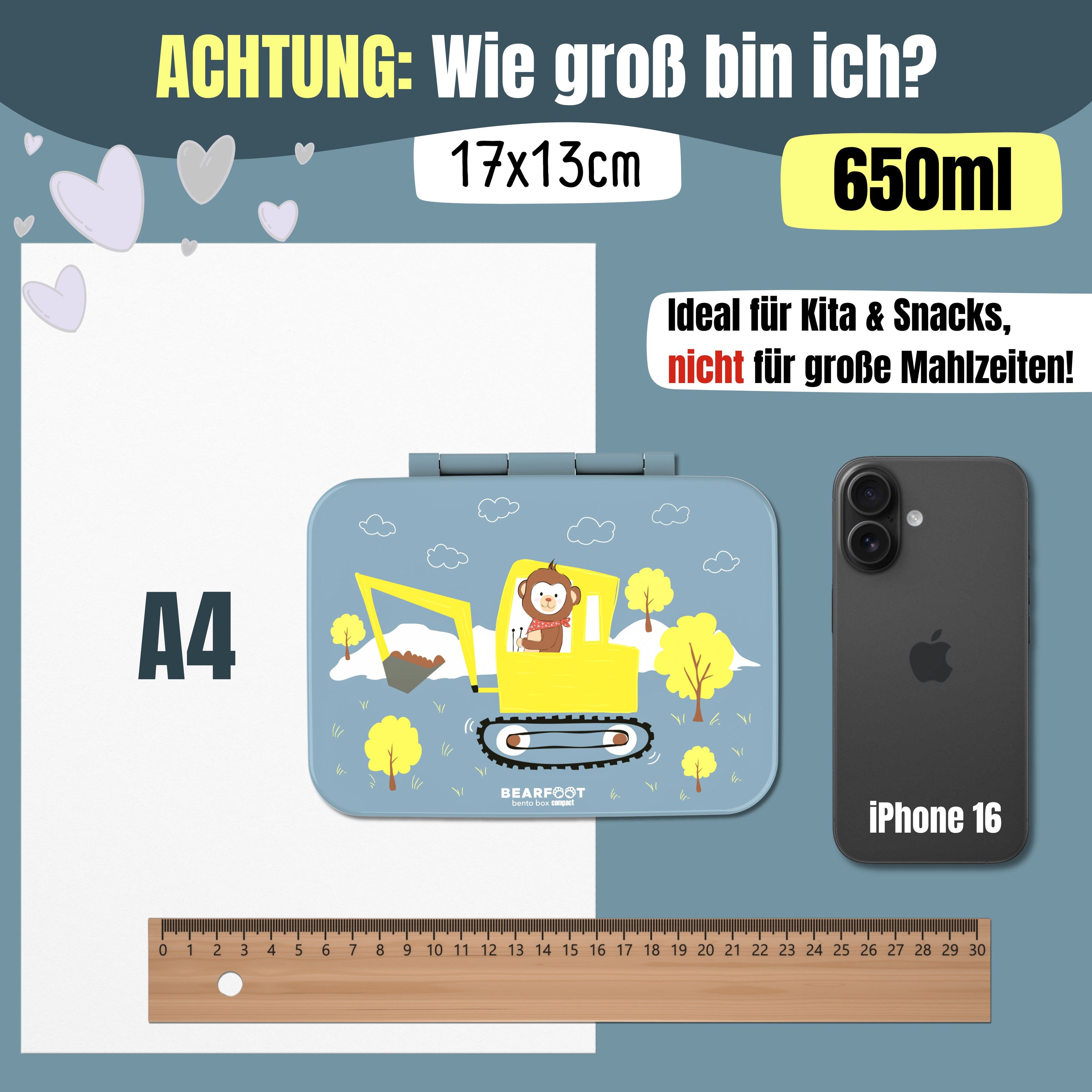 Brotdose mit Fächern, leicht &amp; auslaufsicher - Bagger blau