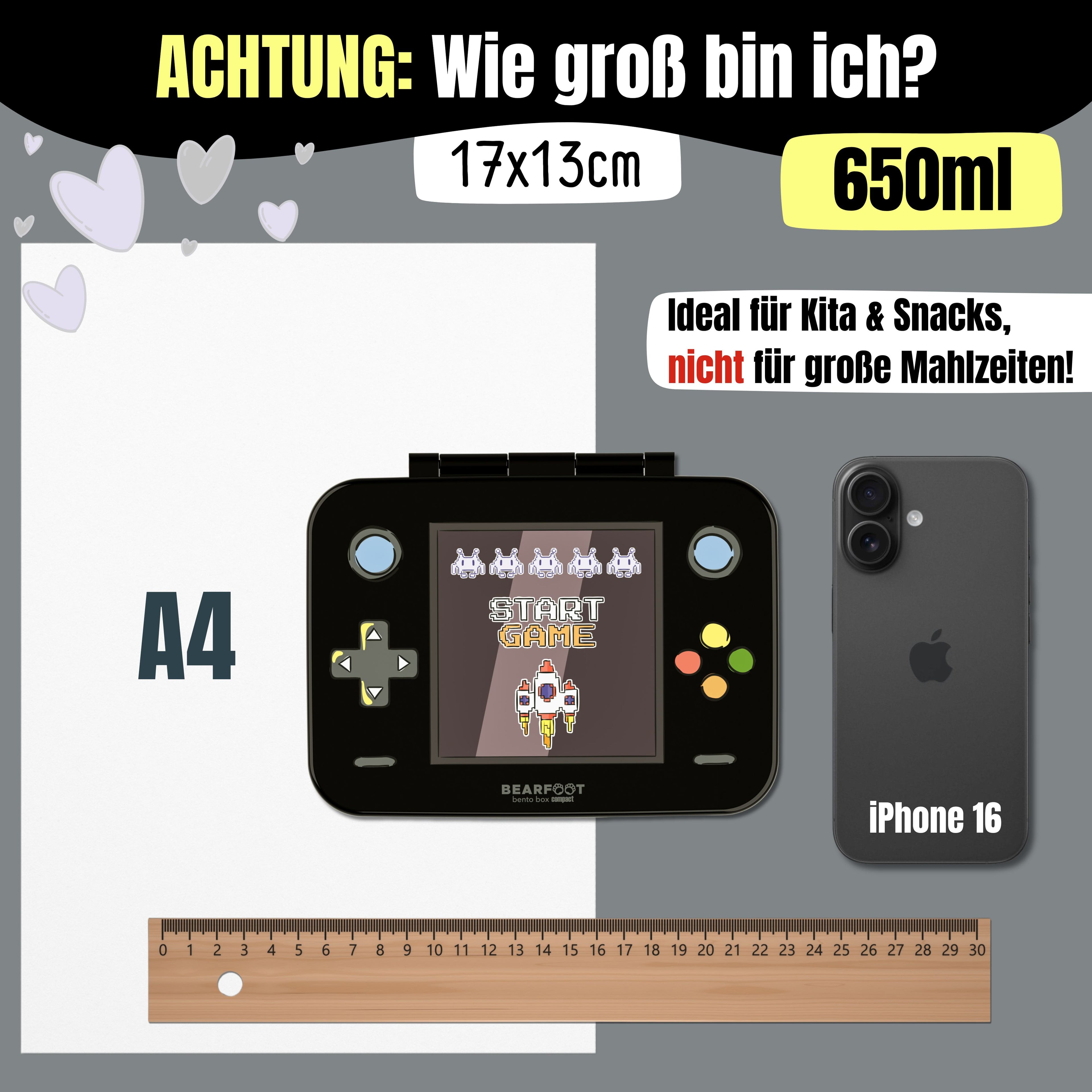 Brotdose mit Fächern, leicht &amp; auslaufsicher - Game schwarz