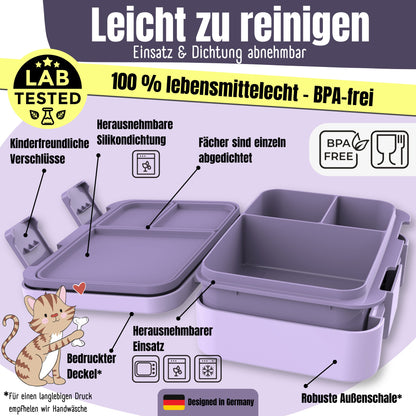 Brotdose mit Fächern, leicht &amp; auslaufsicher - Sticker lila