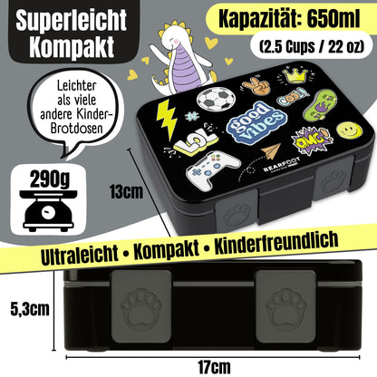 Brotdose mit Fächern, leicht &amp; auslaufsicher - Game schwarz