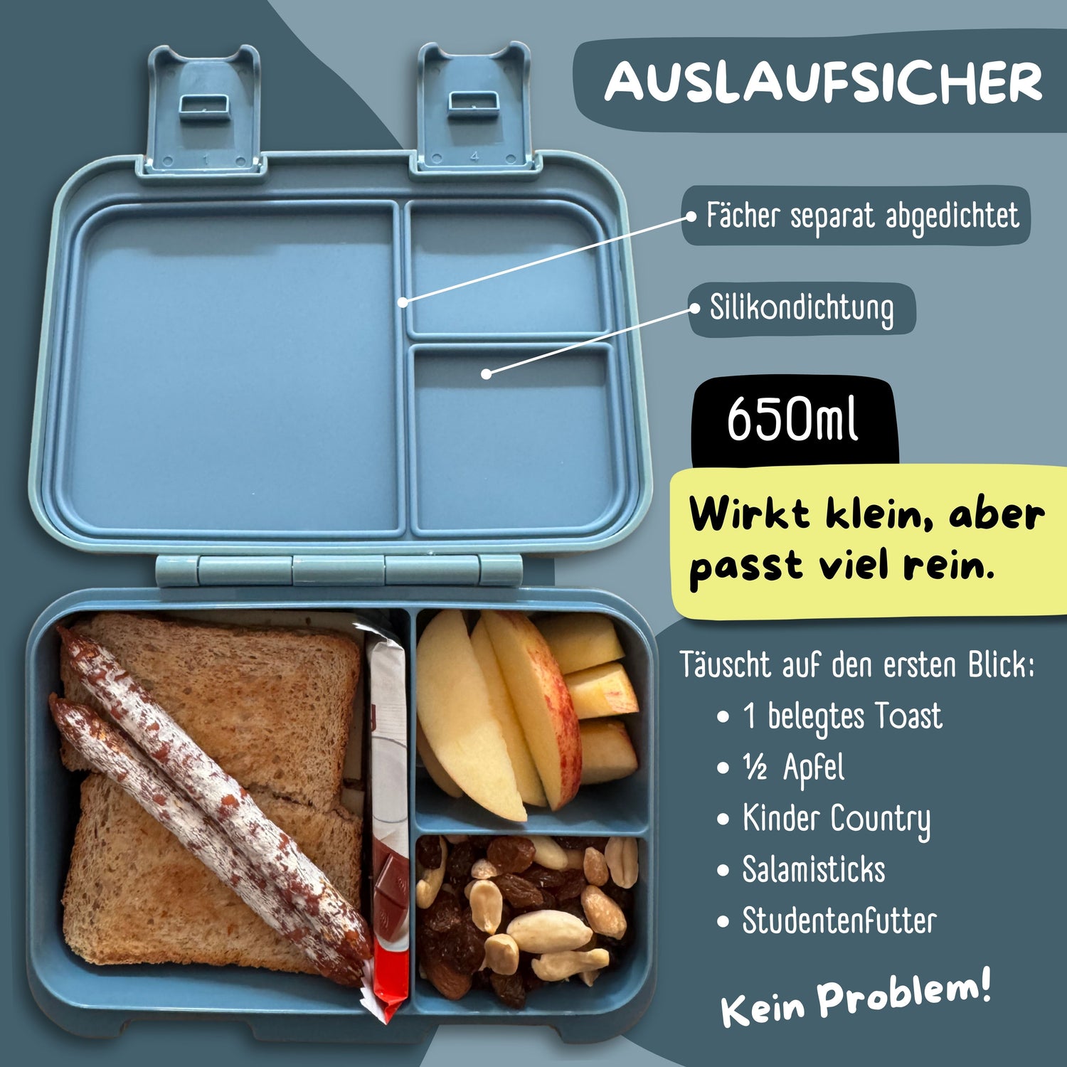 Brotdose mit Fächern, leicht &amp; auslaufsicher - Bagger blau