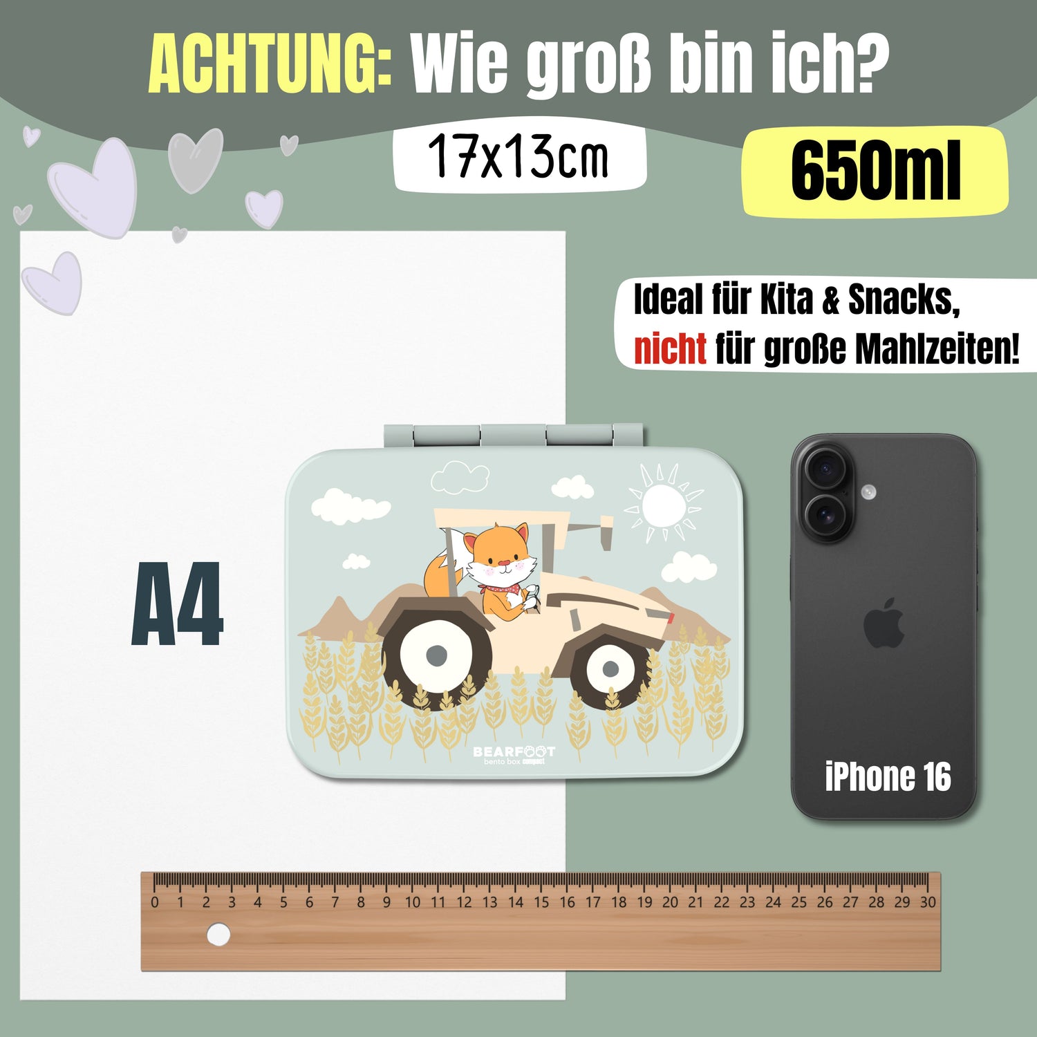 Brotdose mit Fächern, leicht &amp; auslaufsicher -Traktor Salbei