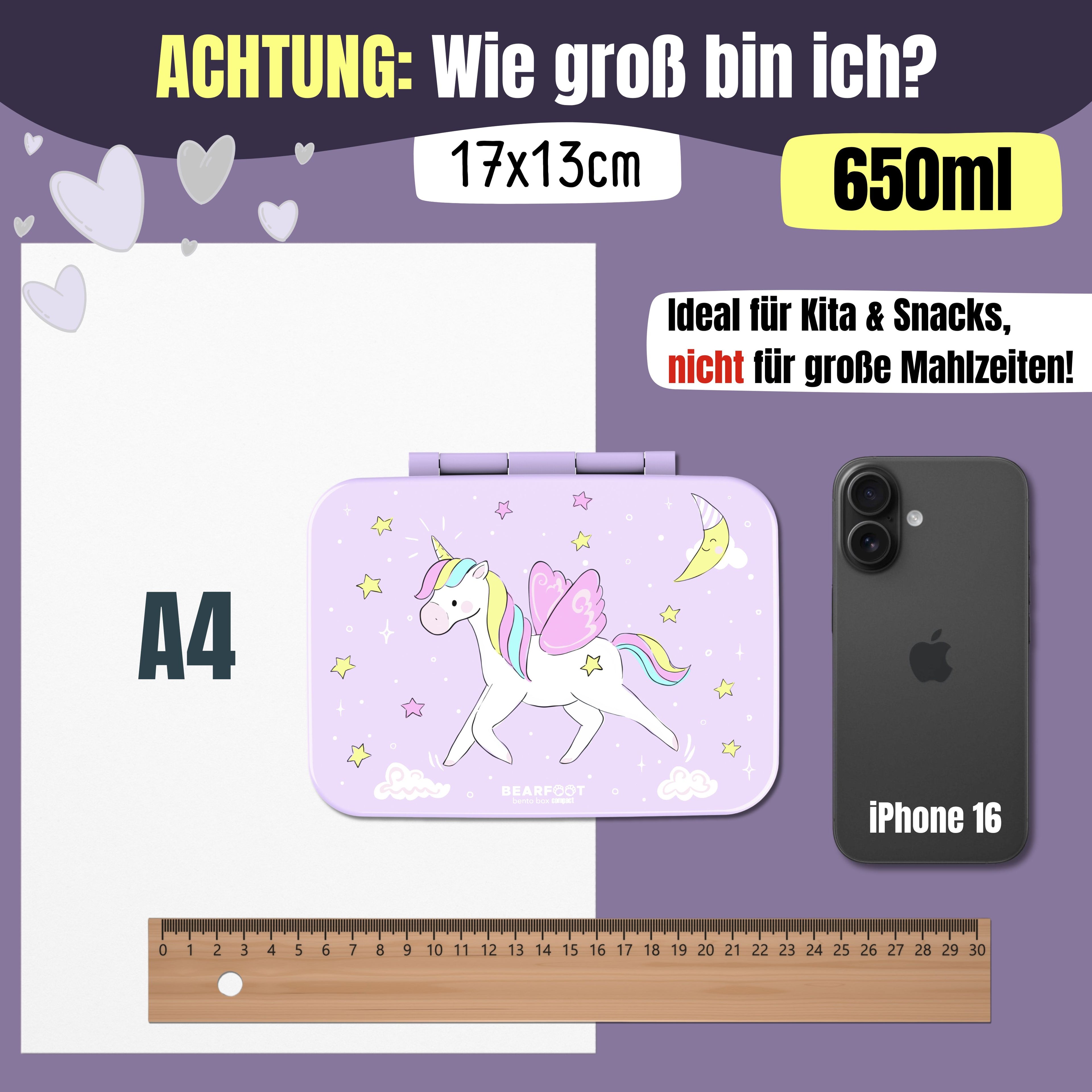 Brotdose mit Fächern, leicht &amp; auslaufsicher - Einhorn lila