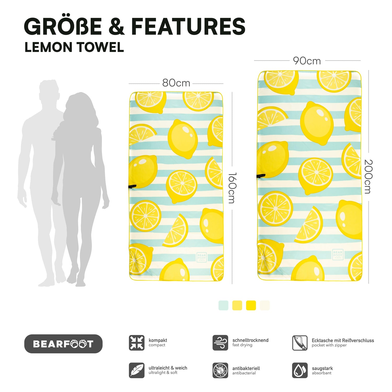 Mikrofiber strandhåndklæde - gul citron