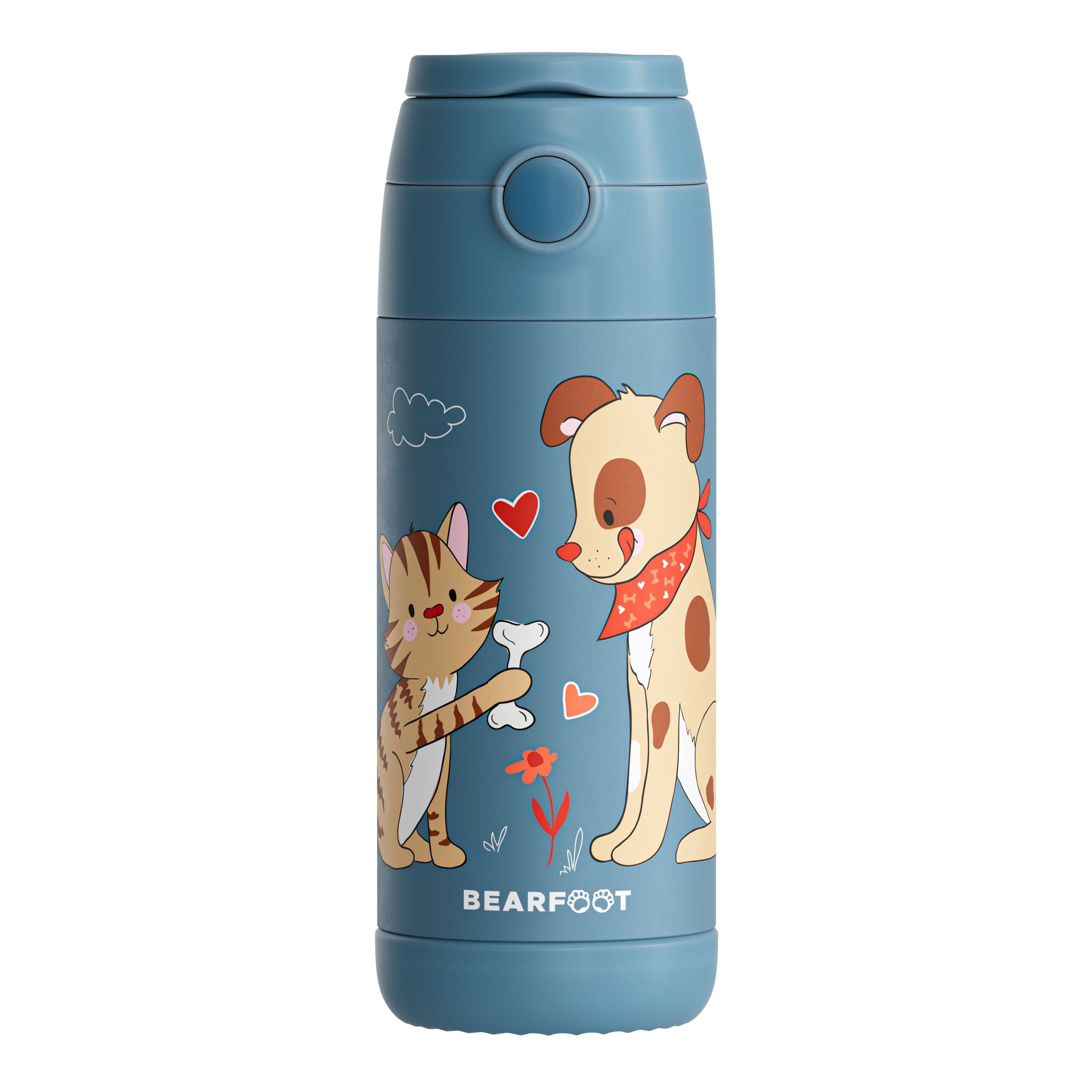 Thermo Kinder Trinkflasche Edelstahl - Hund &amp; Katze blau