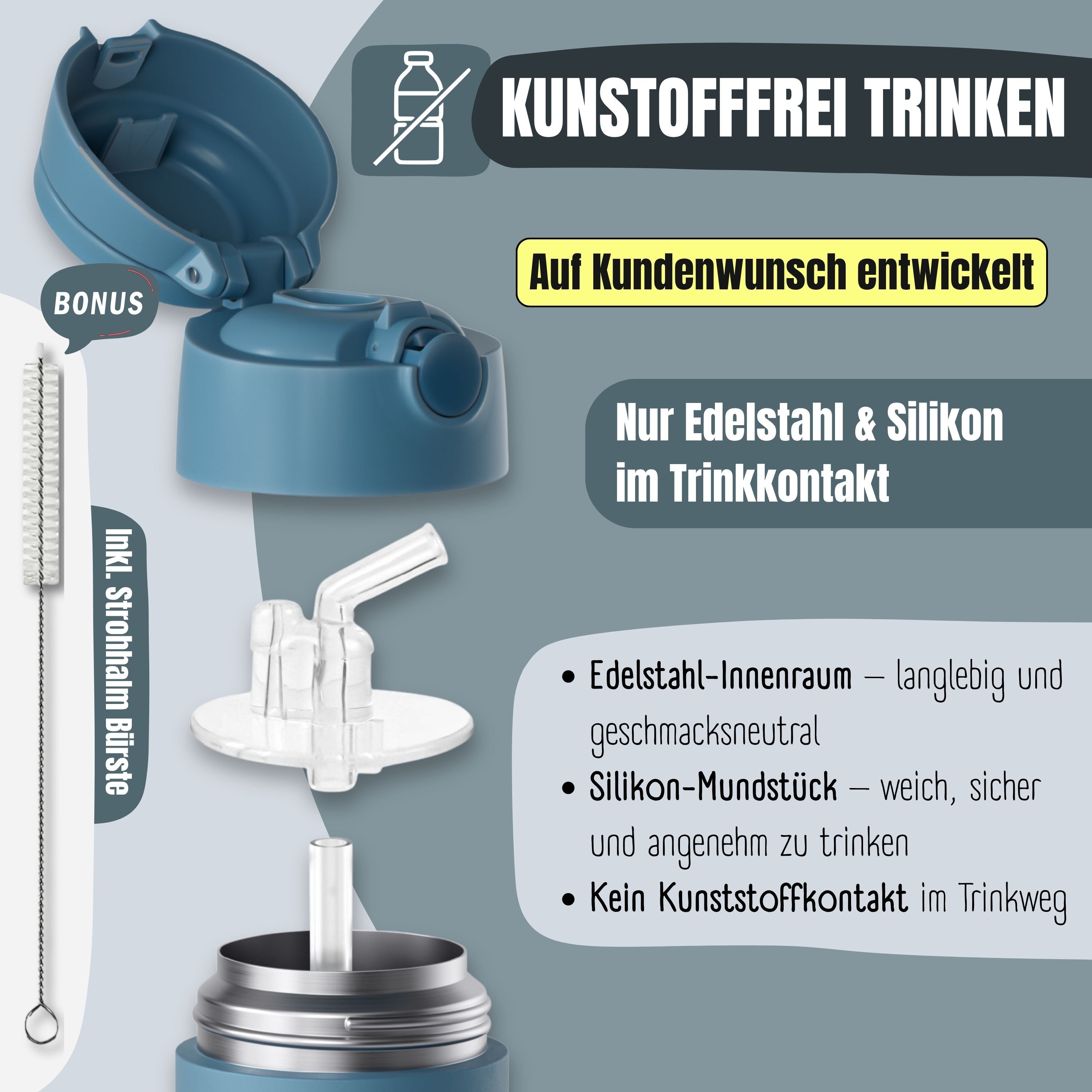 Thermo Kinder Trinkflasche Edelstahl - Hund &amp; Katze blau