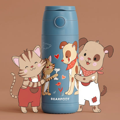 Thermo Kinder Trinkflasche Edelstahl - Hund &amp; Katze blau