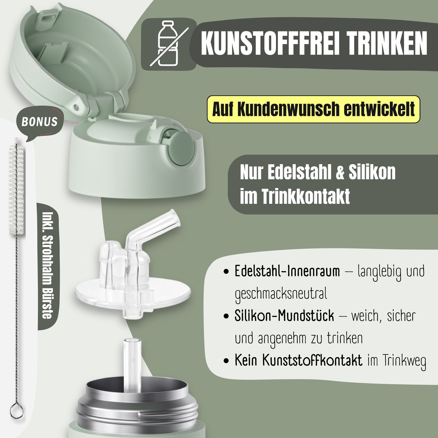 Thermo Kinder Trinkflasche Edelstahl - Koala grün