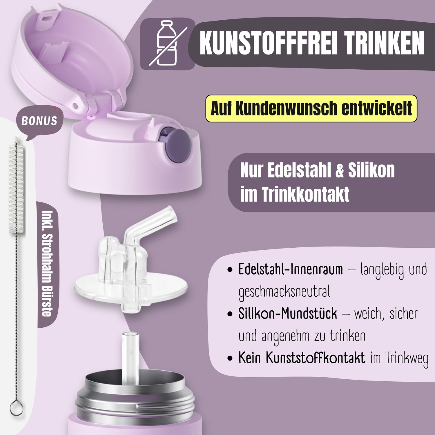 Thermo Kinder Trinkflasche Edelstahl - Meerjungfrau lila