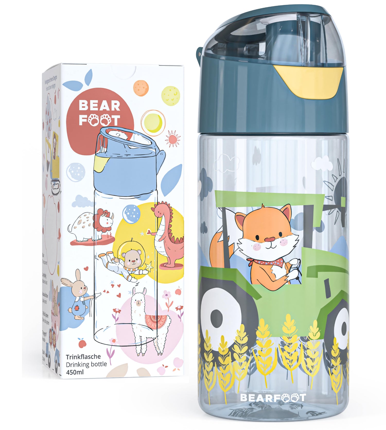 Trinkflasche Kinder, leichte Wasserflasche - Traktor Fuchs